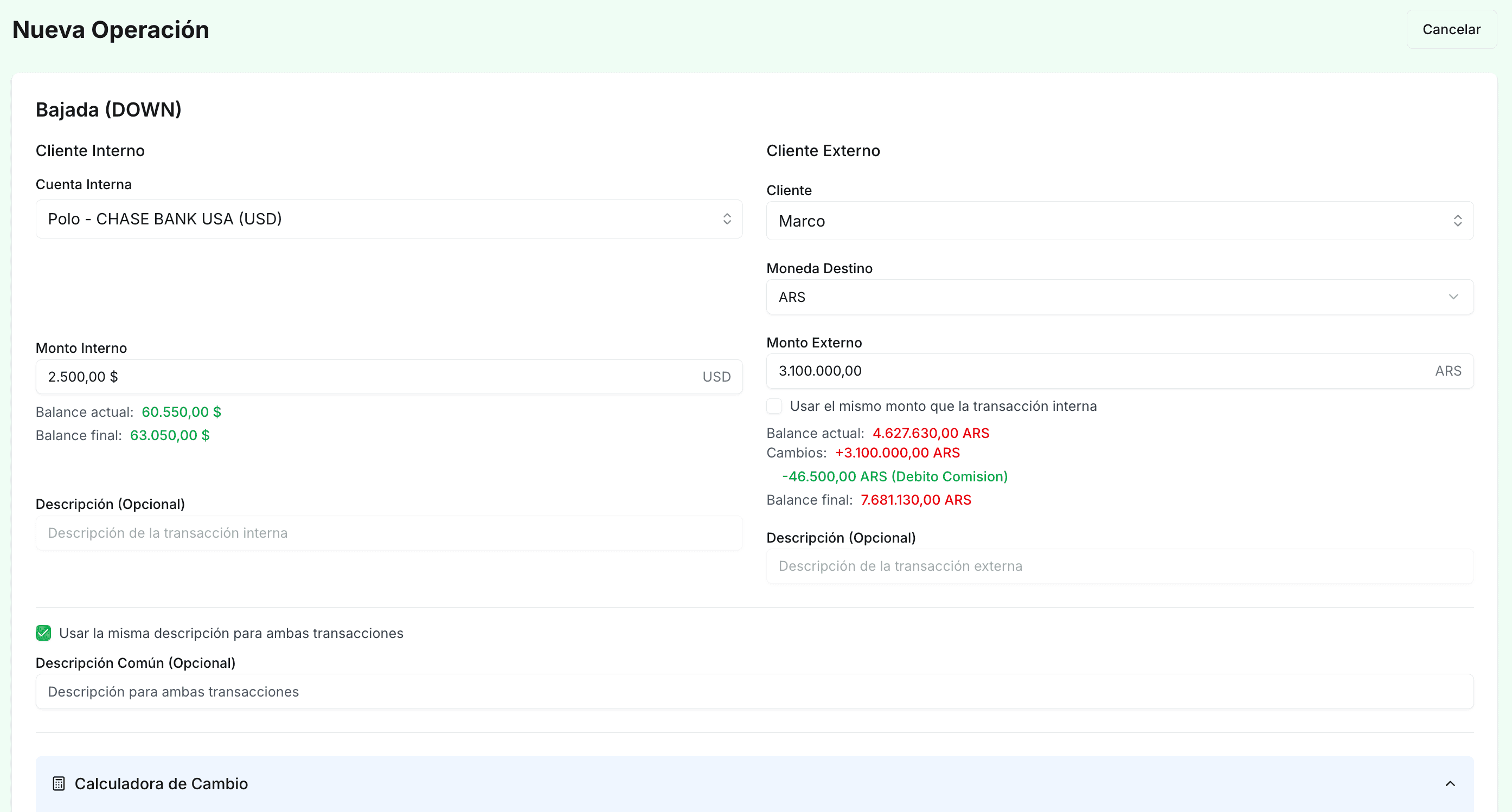 Operaciones de Bajada